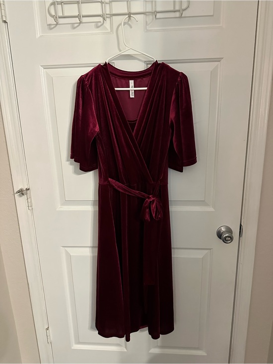 Latched Mama Dresses & Skirts - Latched Mama Burgundy Velvet Wrap Midi Dress